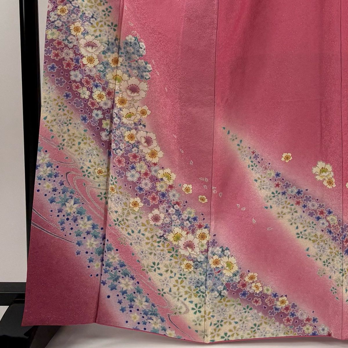 訪問着 身丈163 5 cm 裄丈65 M 袷 花 流水 金通し 金彩 ピンク 正絹 秀品