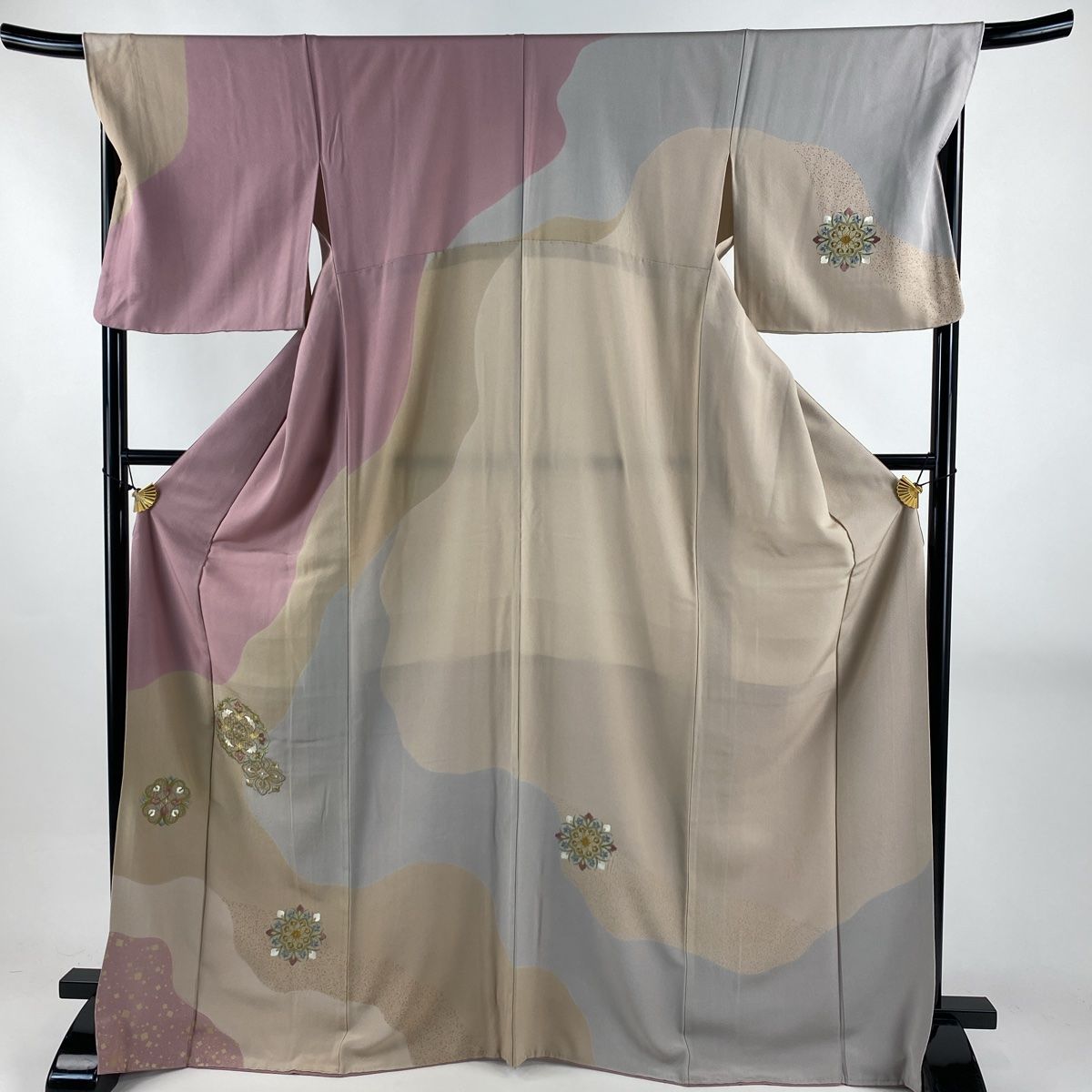 訪問着 身丈168.5 cm 裄丈69 L 袷 華文 箔散らし 刺繍 金糸 赤紫 正絹 秀品