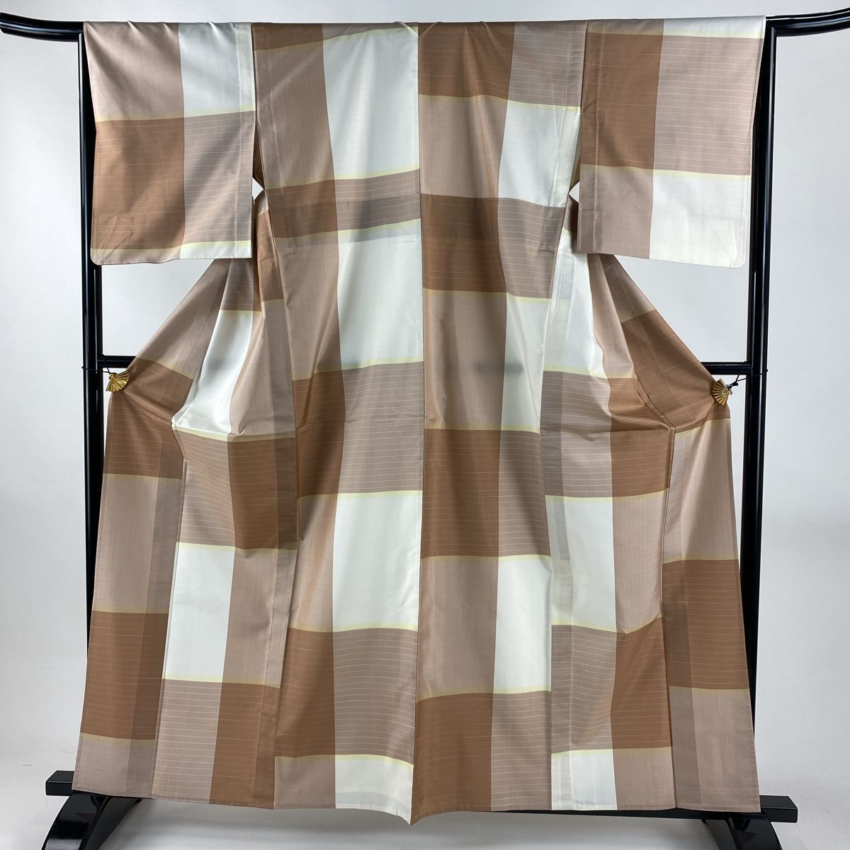 紬 身丈160 cm 裄丈64 M 単衣 縞 薄小豆 正絹 秀品