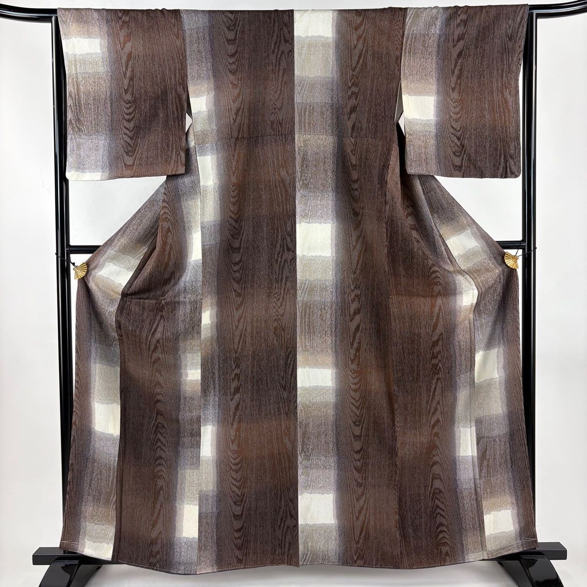 小紋 身丈160 cm 裄丈64 M 袷 木目 幾何学 茶紫 正絹 秀品