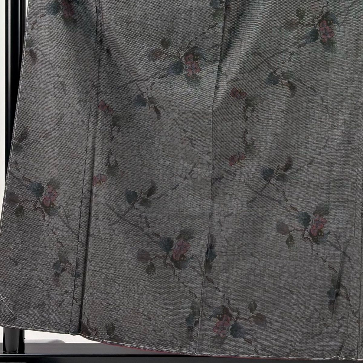 紬 身丈158 cm 裄丈62 S 袷 枝花 灰茶 正絹 秀品