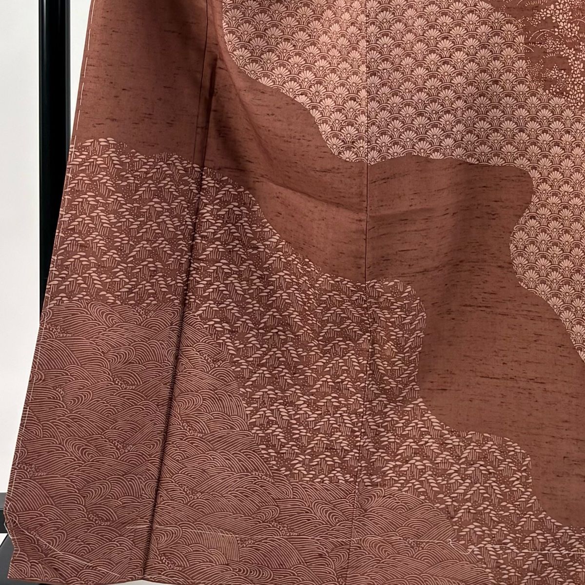 訪問着 身丈166 5 cm 裄丈64 M 袷 紬地 波 菊青海波 茶色 正絹 秀品