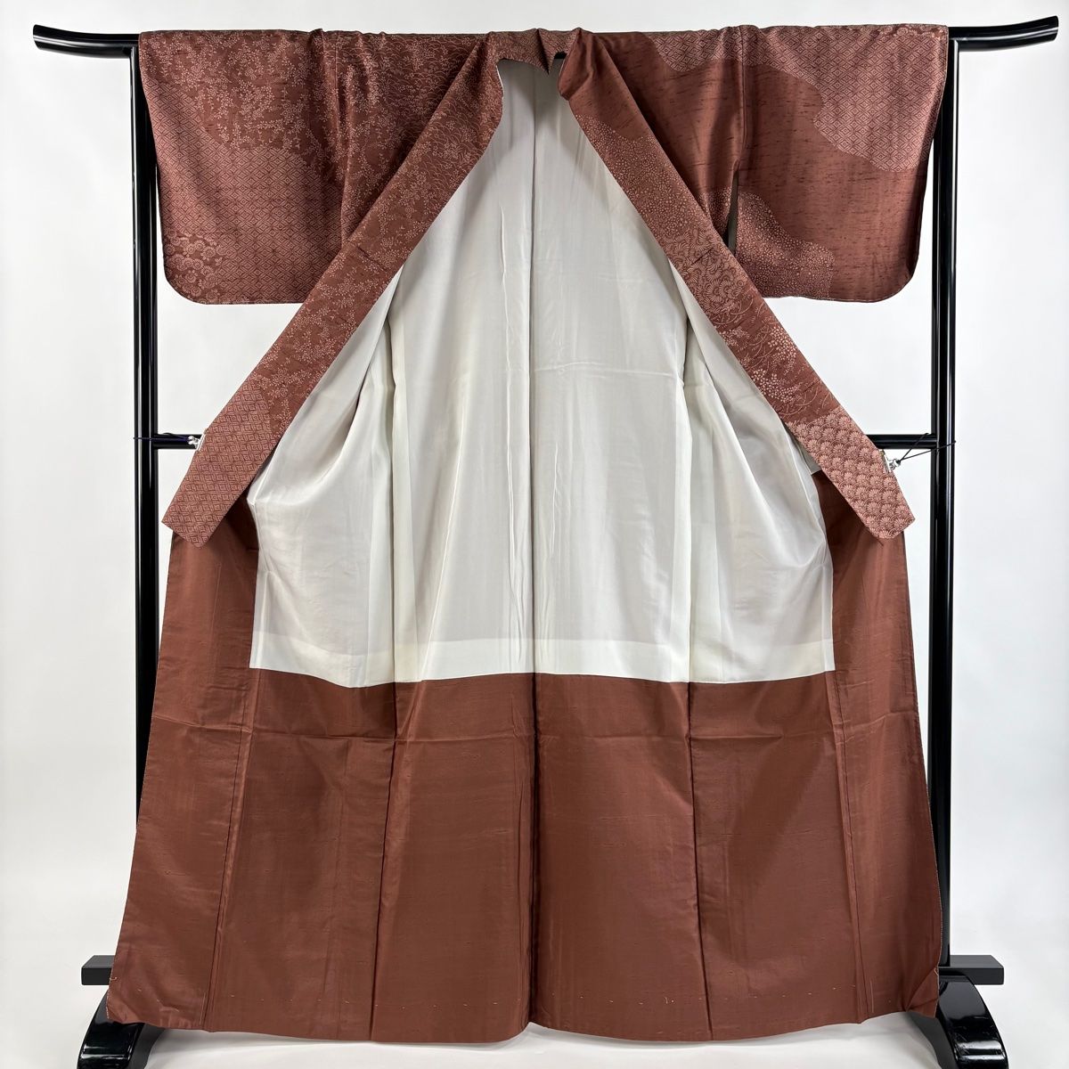  訪問着 身丈166 5 cm 裄丈64 M 袷 紬地 波 菊青海波 茶色 正絹 秀品 訪問着 付け下げ 着物