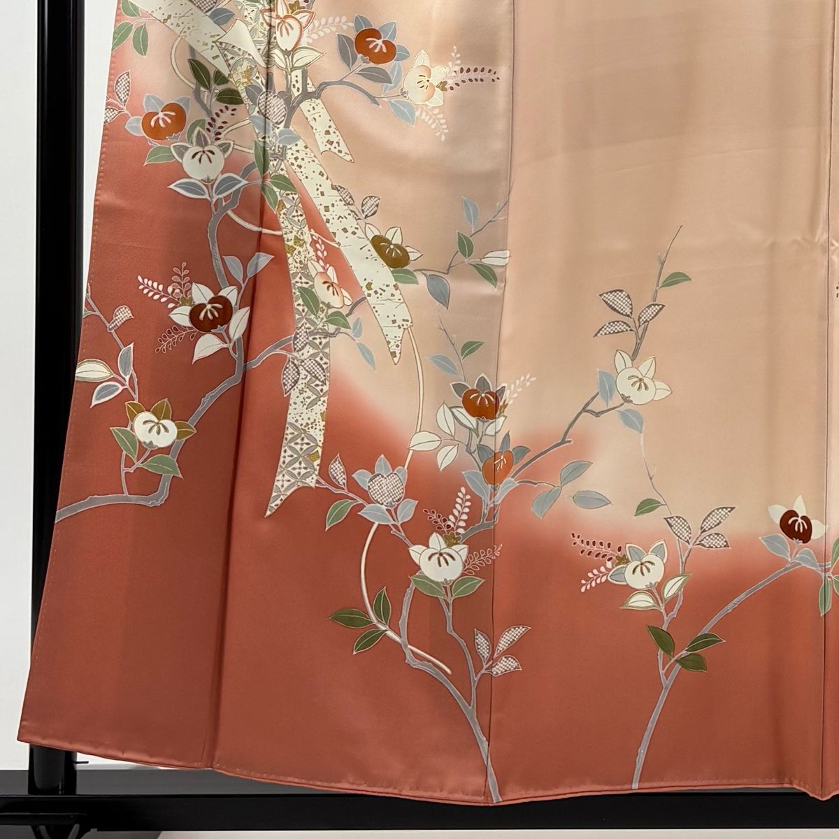 訪問着 身丈157 cm 裄丈63.5 S 袷 橘 熨斗 金彩 染め分け サーモンピンク 正絹 秀品