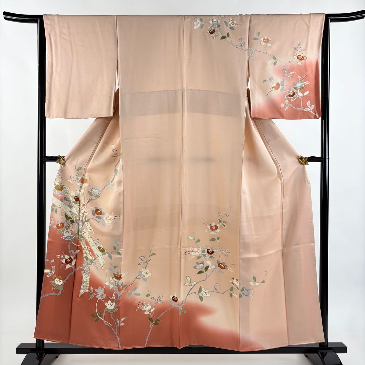 訪問着 身丈157 cm 裄丈63.5 S 袷 橘 熨斗 金彩 染め分け サーモンピンク 正絹 秀品