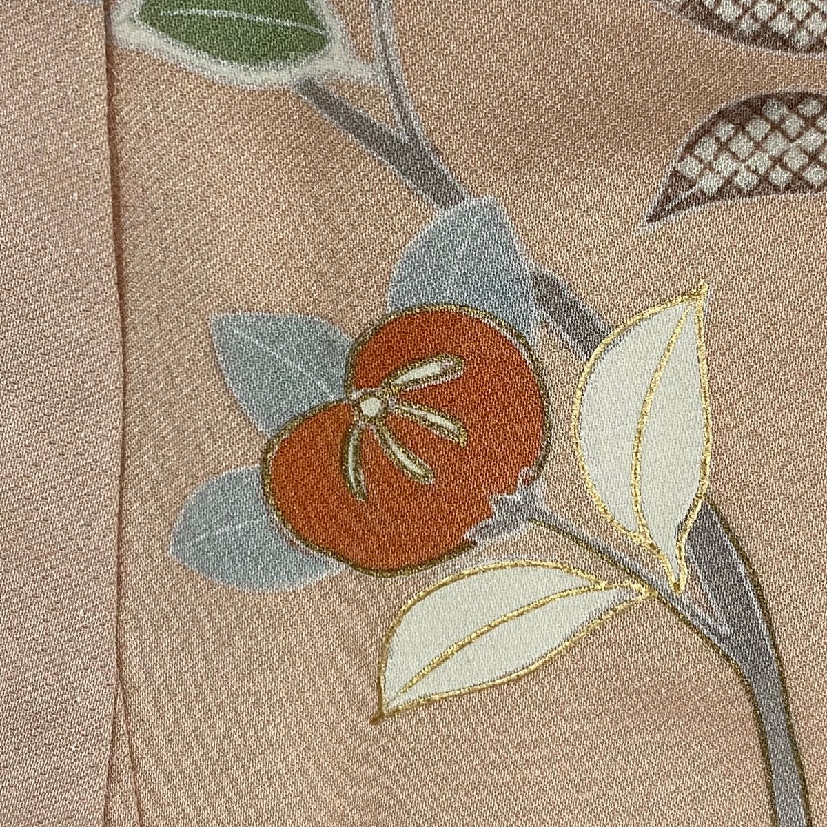  訪問着 身丈157 cm 裄丈63.5 S 袷 橘 熨斗 金彩 染め分け サーモンピンク 正絹 秀品 訪問着 付け下げ 着物