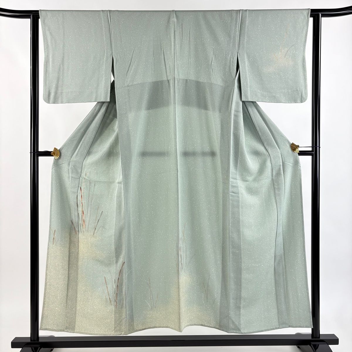 付下げ 身丈153 cm 裄丈61.5 S 単衣 木賊 霞 刺繍 薄緑 正絹 秀品 一つ紋