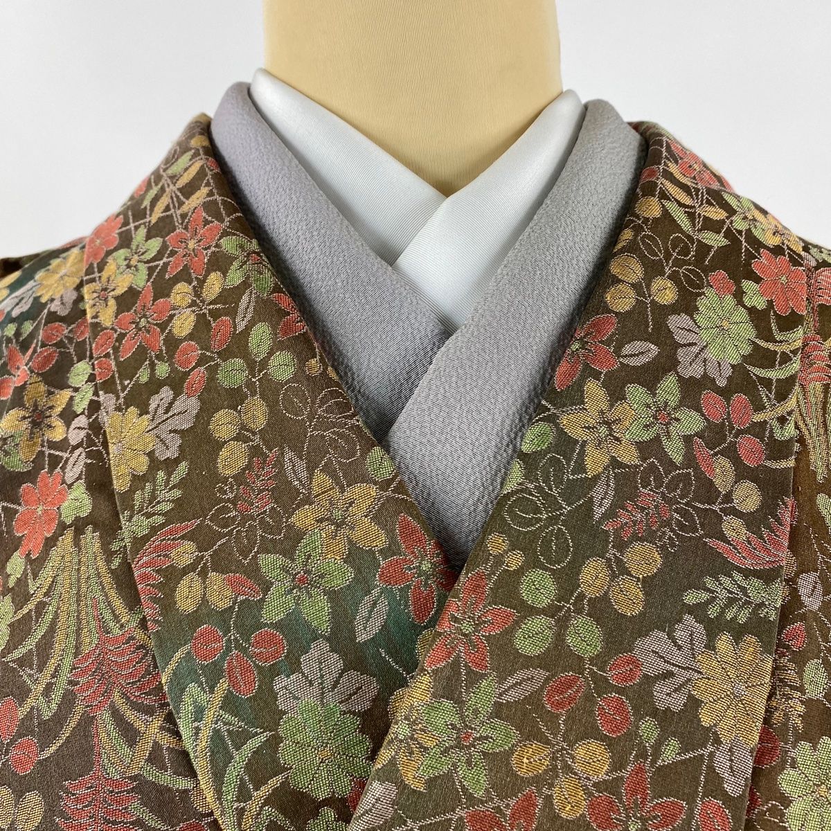  道中着 身丈95 5 cm 裄丈64 M 和装コート 秋草 小豆色 正絹 秀品 羽織 着物 浴衣