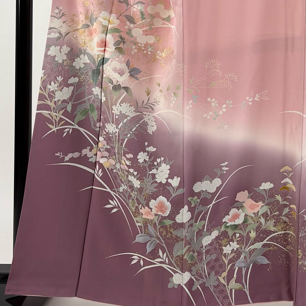 訪問着 身丈161 cm 裄丈68 L 袷 草花 金彩 ぼかし ピンク 正絹 秀品
