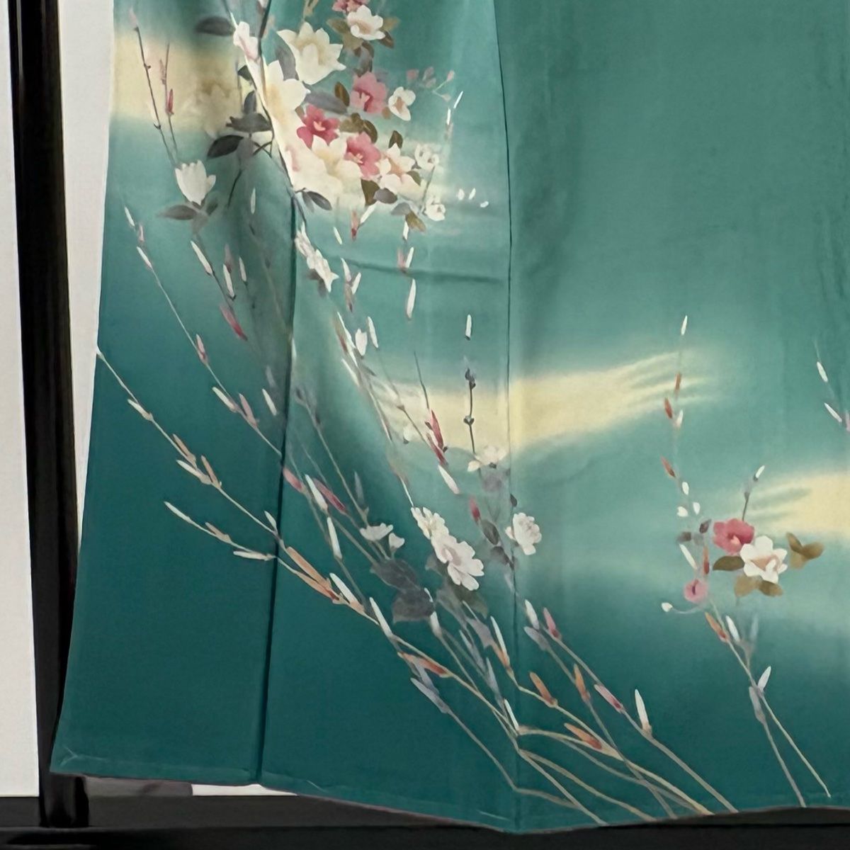 訪問着 身丈154 cm 裄丈65 5 M 袷 落款 草花 霞 ぼかし 青緑 正絹 秀品