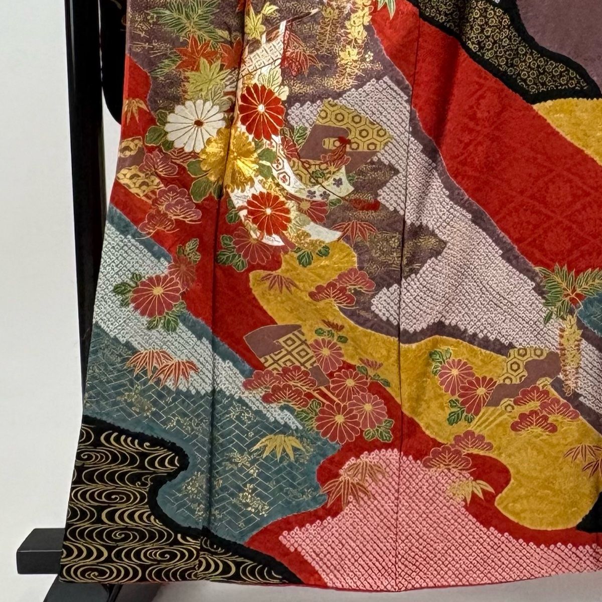 振袖 身丈159 cm 裄丈67 M 袷 几帳 菊 刺繍 絞り 紫 正絹 秀品