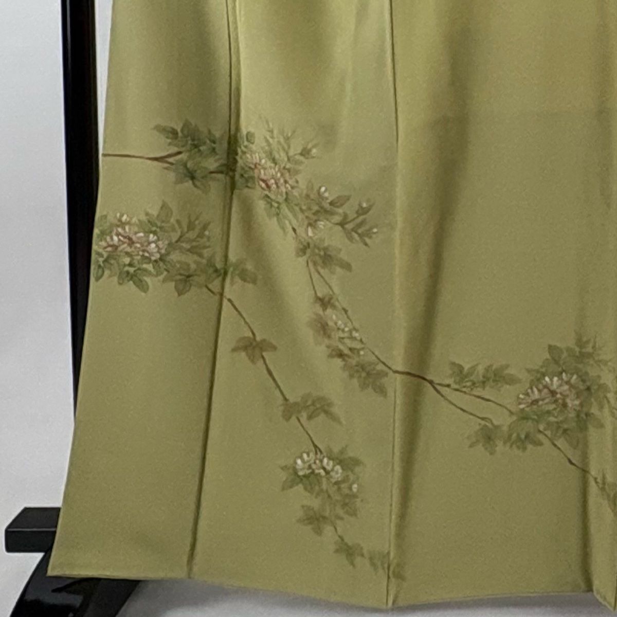 訪問着 身丈162.5 cm 裄丈65.5 M 袷 枝花 抹茶色 正絹 秀品