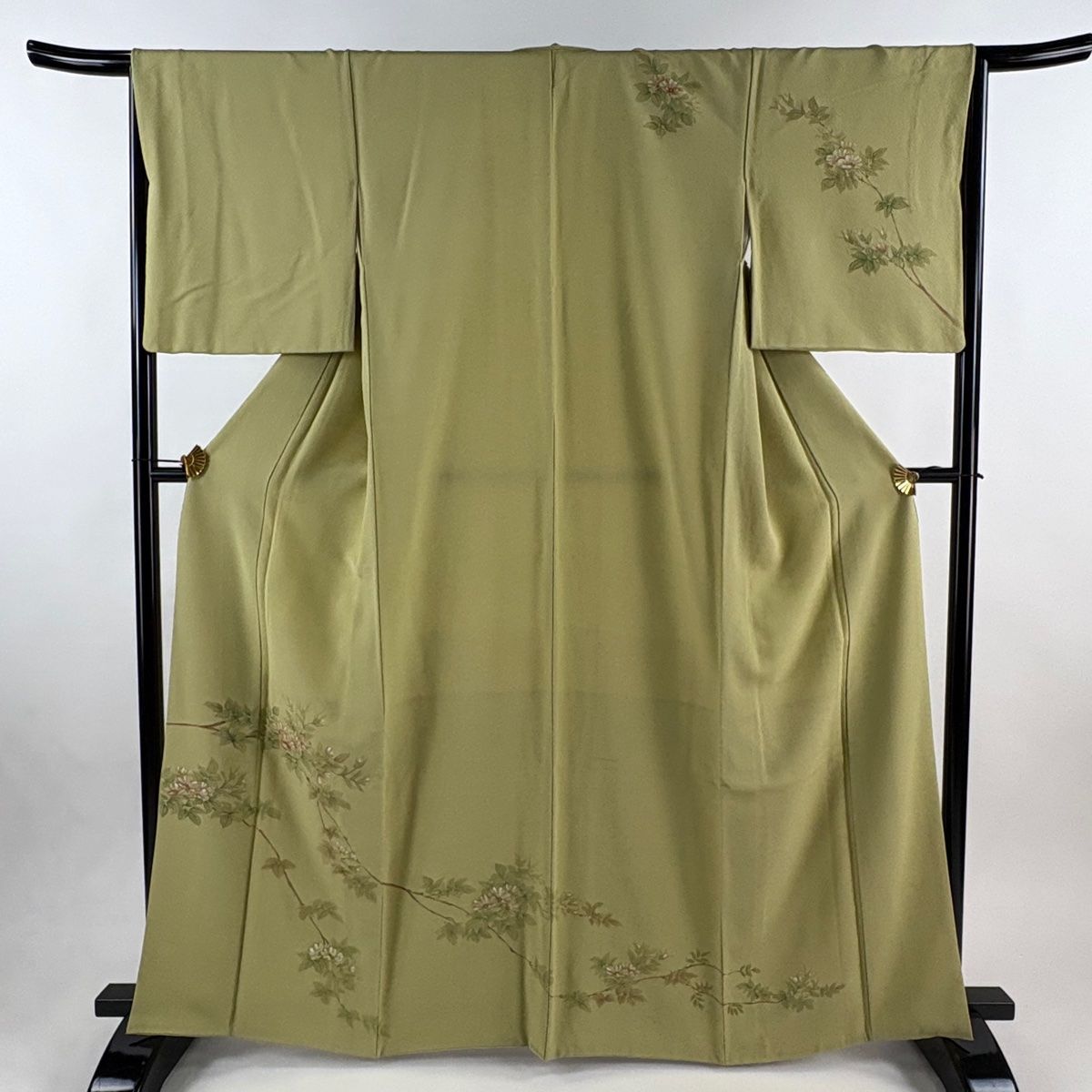 訪問着 身丈162 5 cm 裄丈65 M 袷 枝花 抹茶色 正絹 秀品