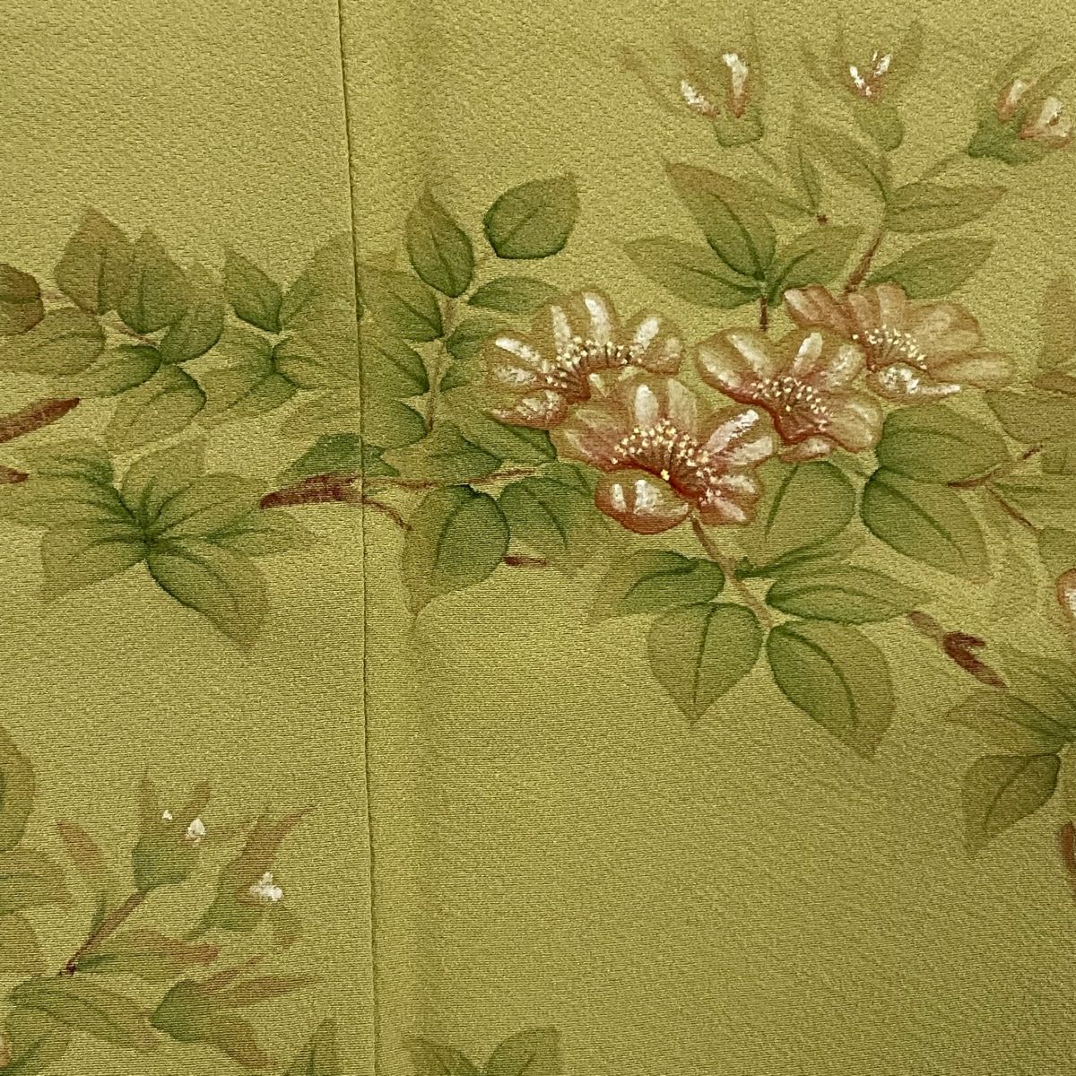  訪問着 身丈162.5 cm 裄丈65.5 M 袷 枝花 抹茶色 正絹 秀品 訪問着 付け下げ 着物