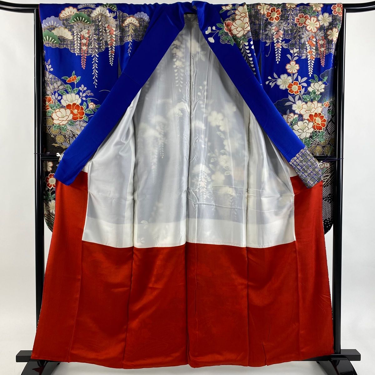  振袖 身丈161 cm 裄丈66 M 袷 笠松 雲 ぼかし 金彩 青 正絹 秀品 振袖 着物