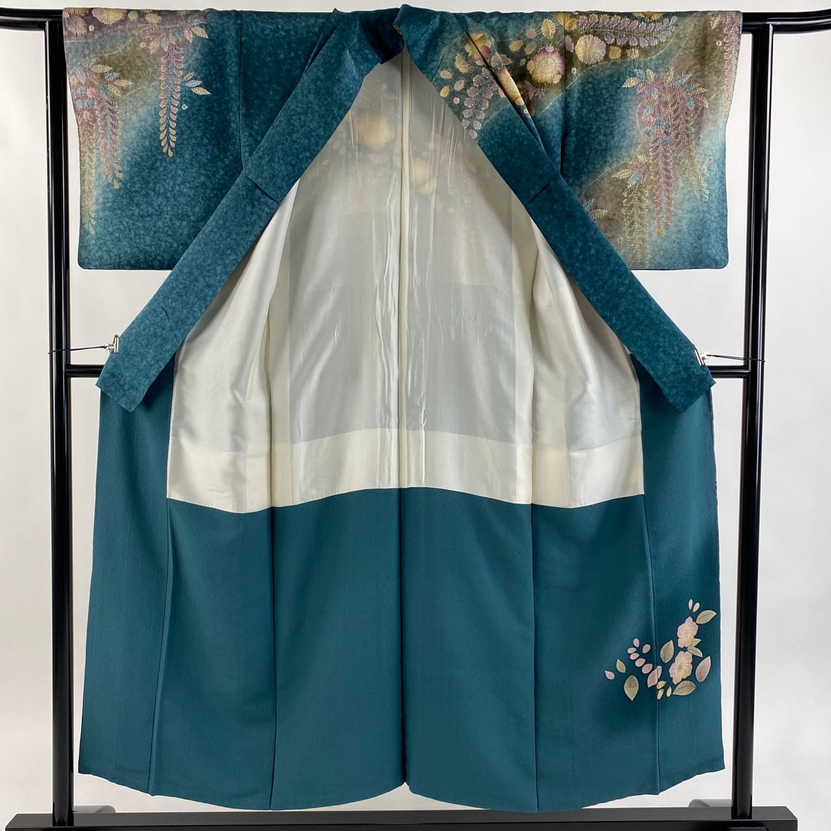  訪問着 身丈150 cm 裄丈63 5 S 袷 落款 辻が花 銀通し ぼかし 緑 正絹 秀品 訪問着 付け下げ 着物