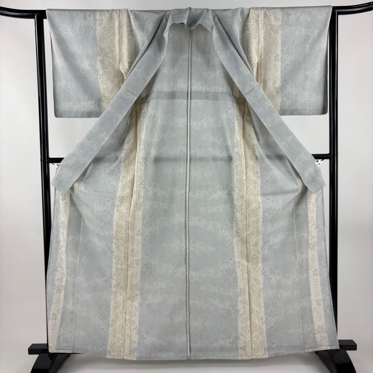  紬 身丈163 cm 裄丈65 M 単衣 葉 青灰色 正絹 秀品 紬 着物