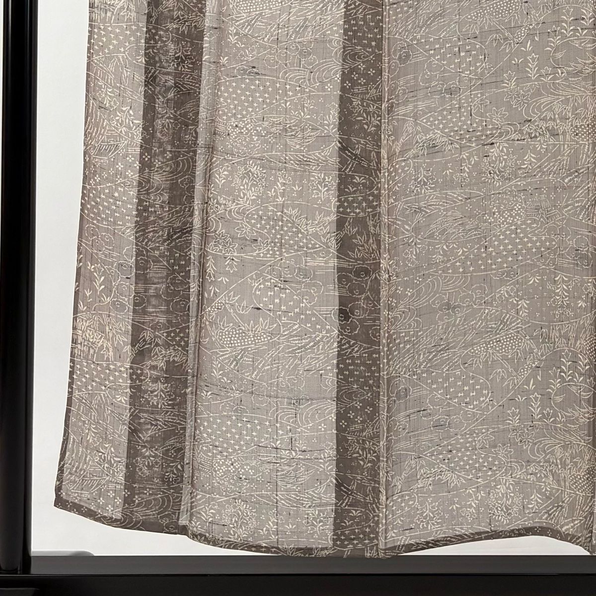 小紋 身丈154 cm 裄丈63 S 薄物 夏紬地 草花 建物 灰茶 正絹 秀品
