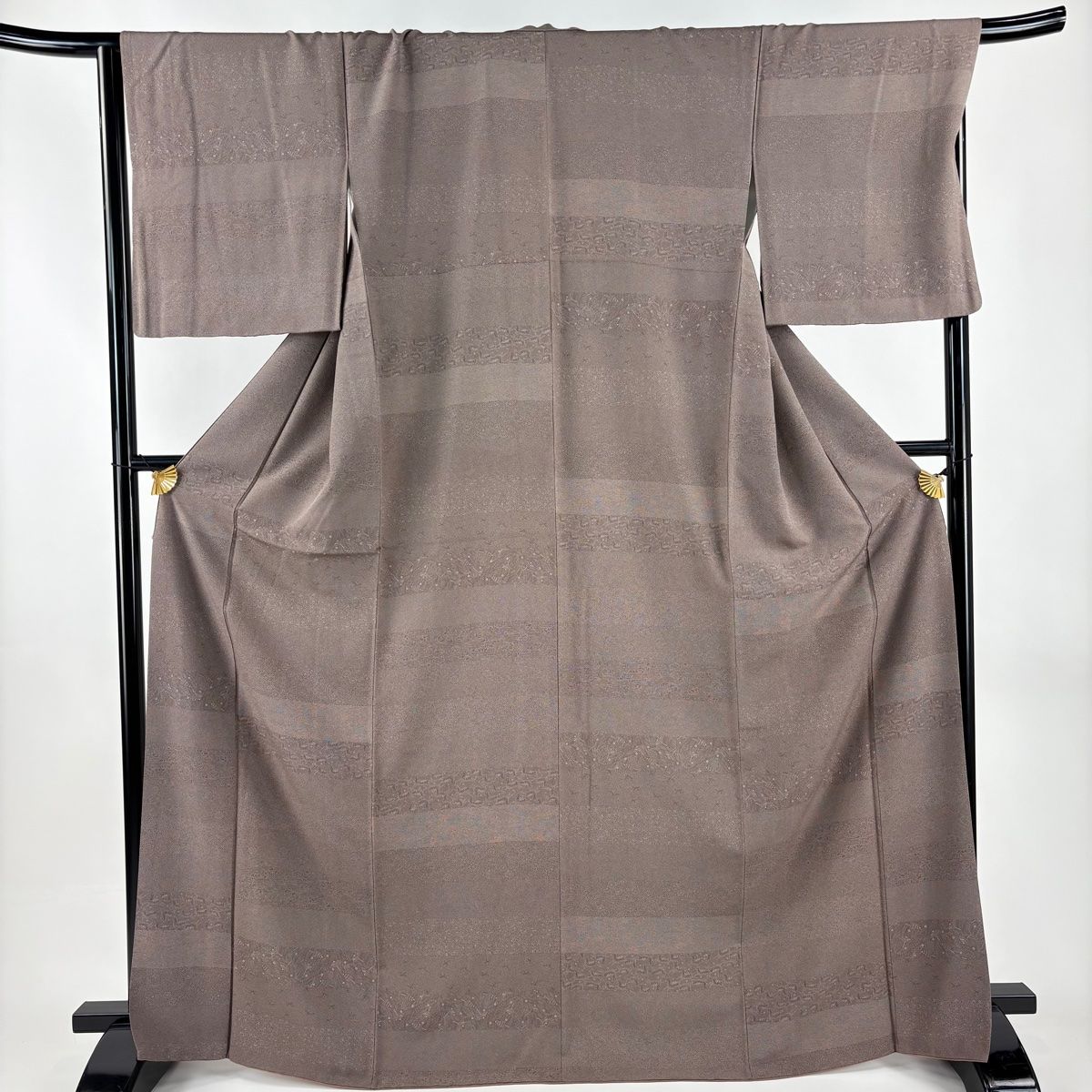 江戸小紋 身丈168 cm 裄丈67 5 L 袷 段縞 花唐草 小豆色 正絹 秀品