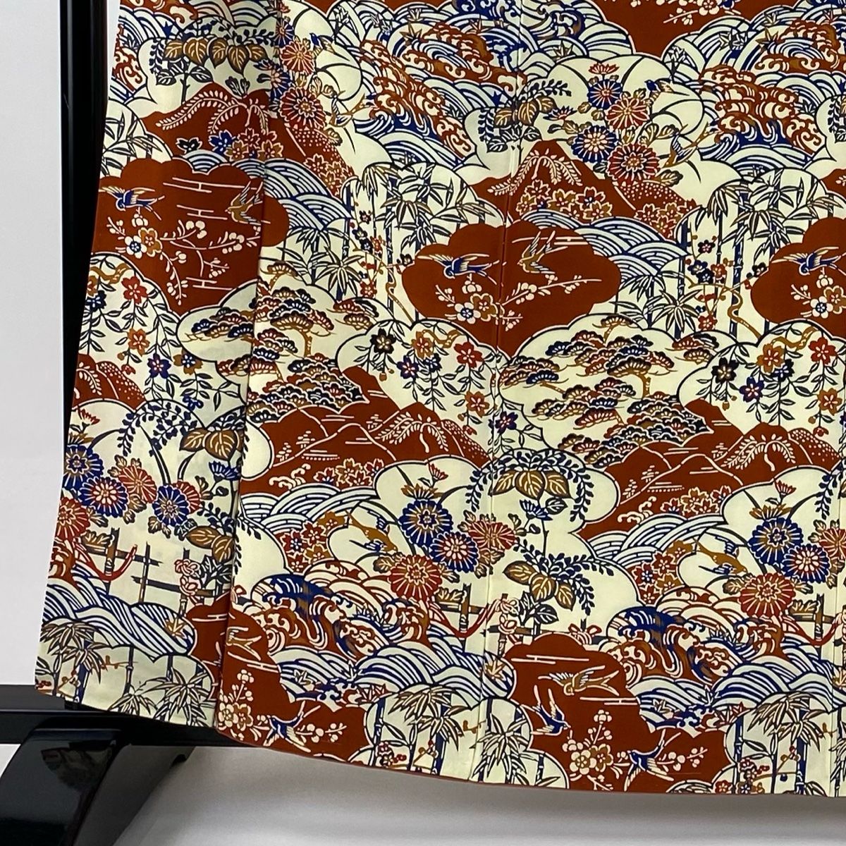 小紋 身丈162 cm 裄丈64 M 袷 松竹梅 雲文 クリーム 正絹 秀品