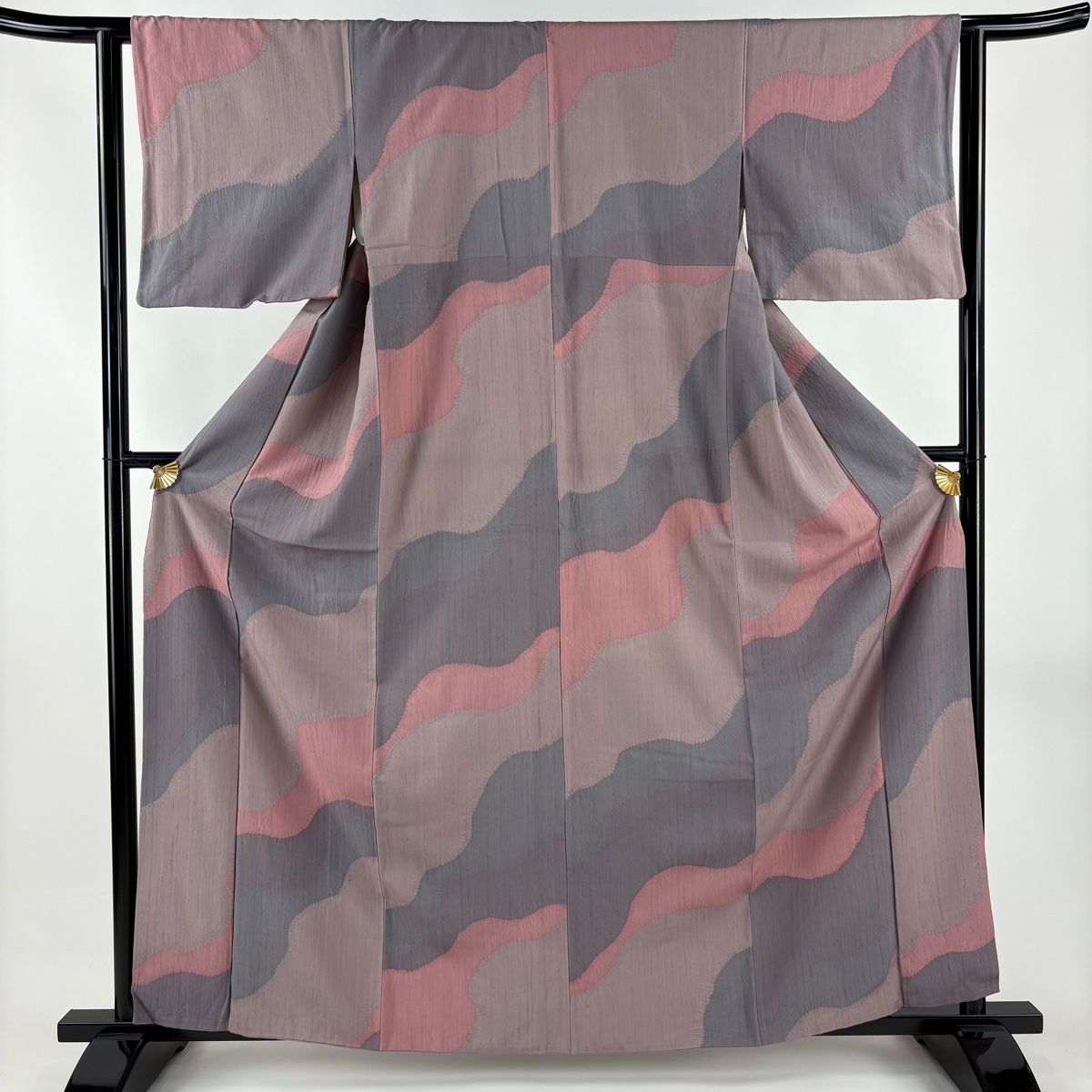 小紋 身丈162 5 cm 裄丈62 S 袷 幾何学模様 絞り 灰紫 正絹 秀品