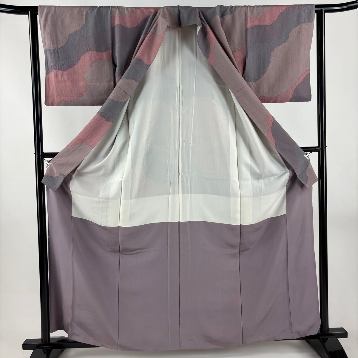  小紋 身丈162 5 cm 裄丈62 S 袷 幾何学模様 絞り 灰紫 正絹 秀品 小紋 着物