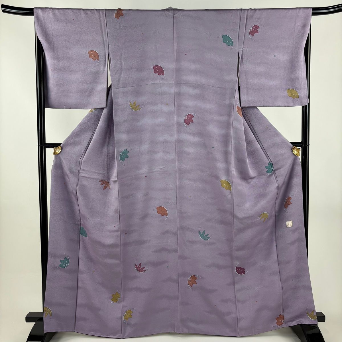 小紋 身丈166 cm 裄丈66.5 M 袷 落款 花 楓 紫 正絹 秀品