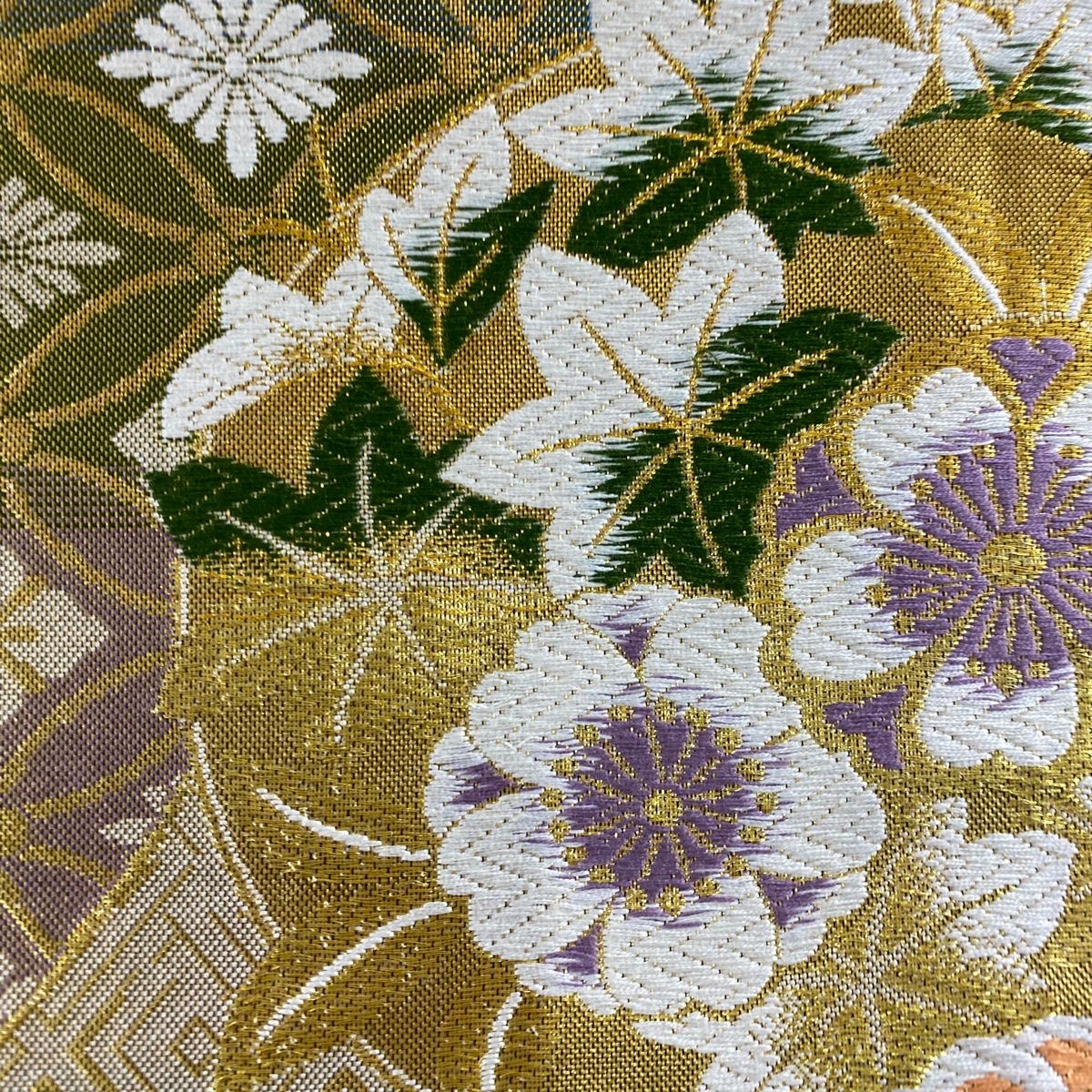  袋帯 秀品 振袖向き 手鞠 桜 金糸 唐織 金色 六通 正絹 袋帯 帯