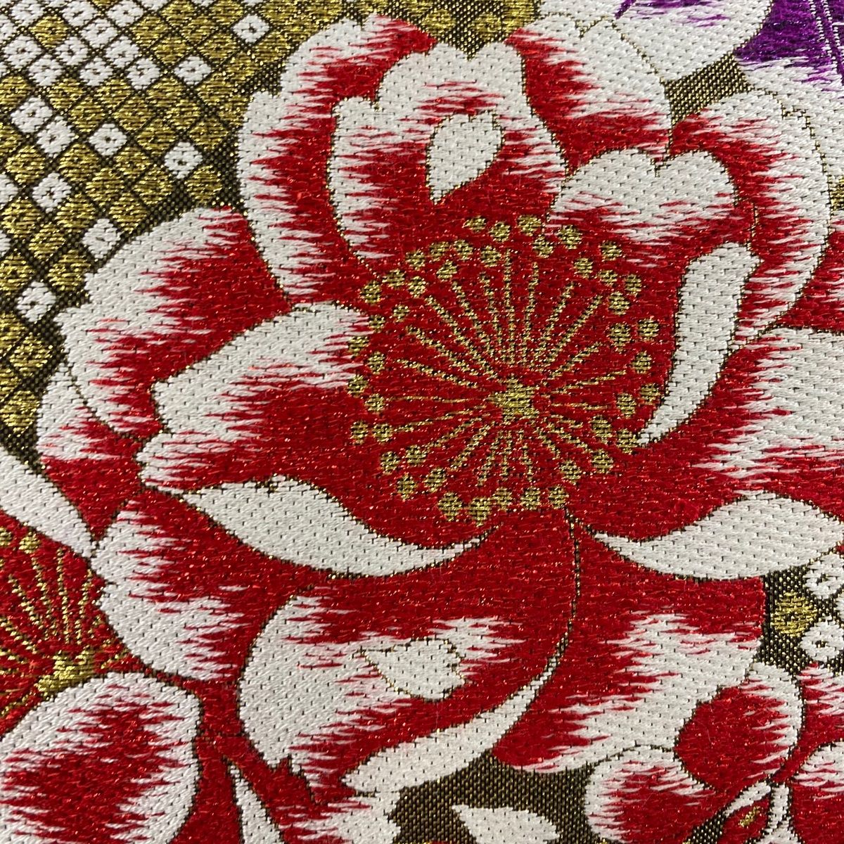 袋帯 秀品 雪輪 桜 金糸 箔 金色 六通 正絹
