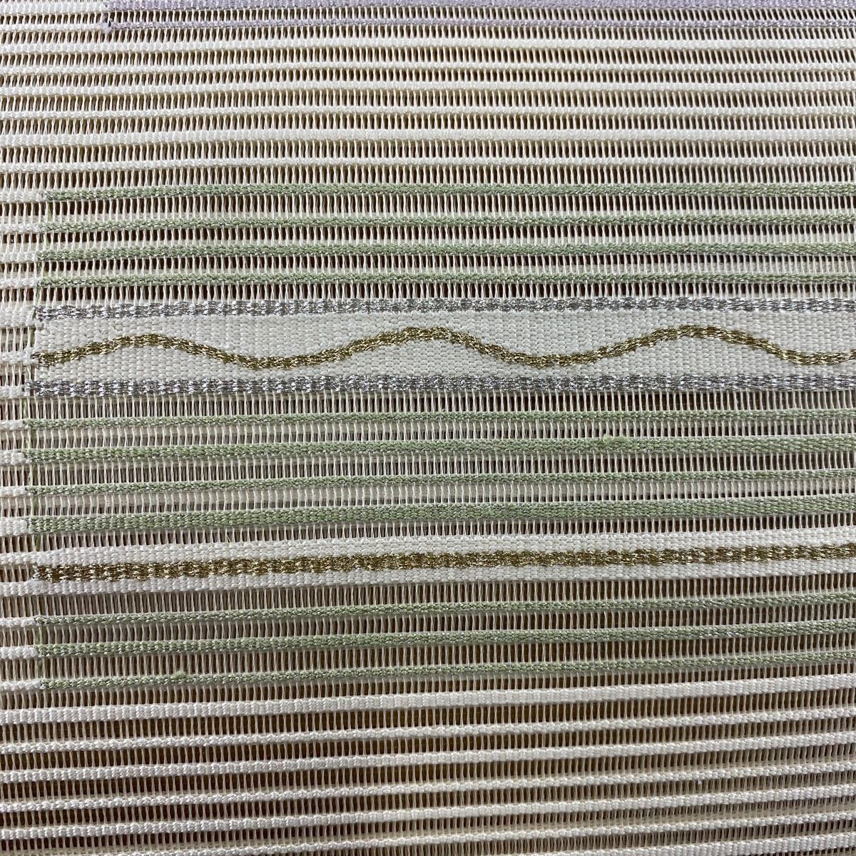 名古屋帯 秀品 夏帯 八寸名古屋帯 松葉仕立て 縞模様 四角 金糸 銀糸 クリーム 正絹