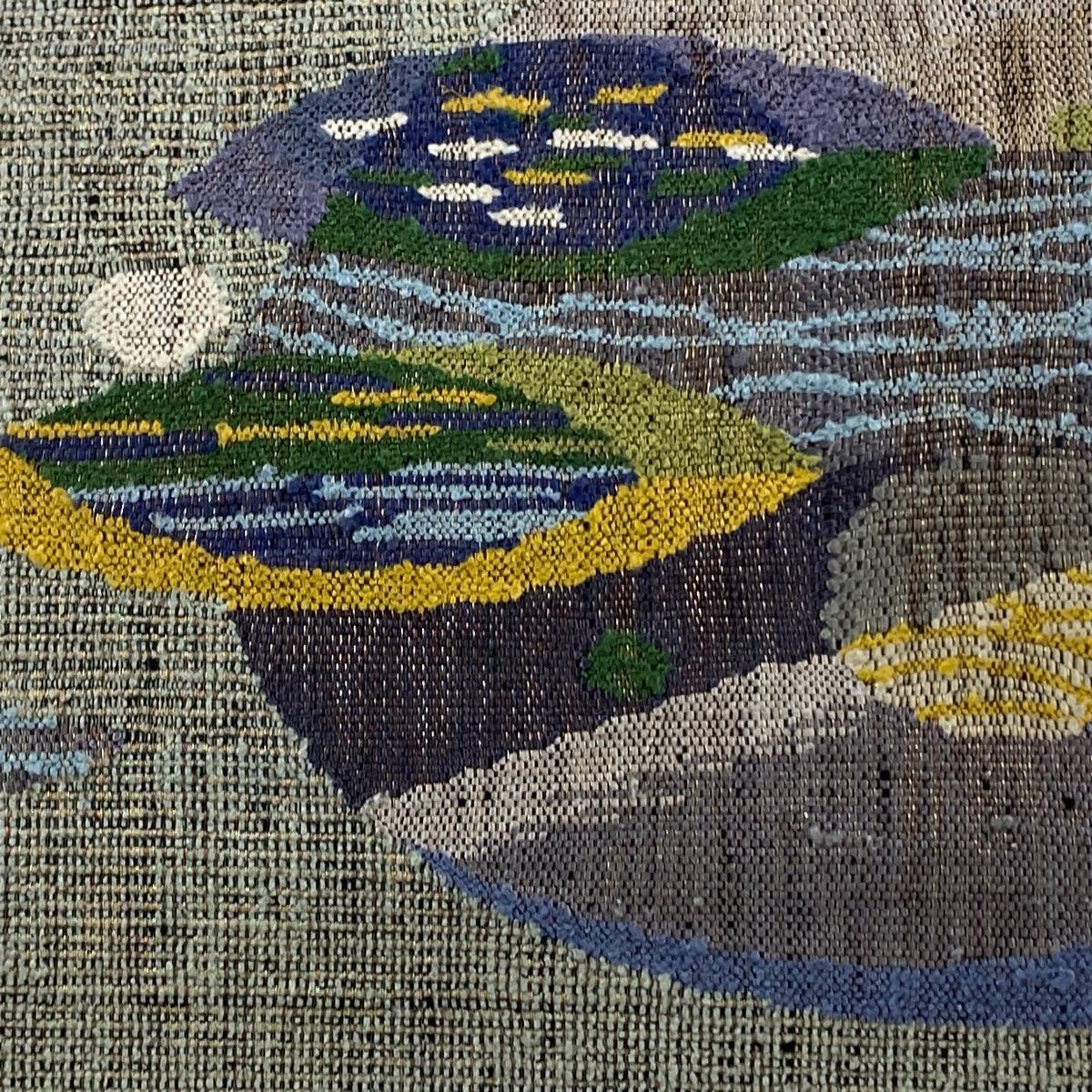 名古屋帯 秀品 八寸名古屋帯 松葉仕立て 幾何学模様 金通し 灰緑 正絹