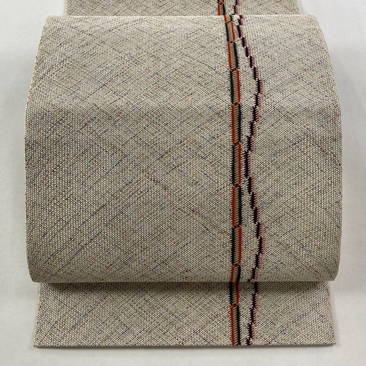 名古屋帯 秀品 八寸名古屋帯 松葉仕立て 幾何学模様 クリーム 正絹