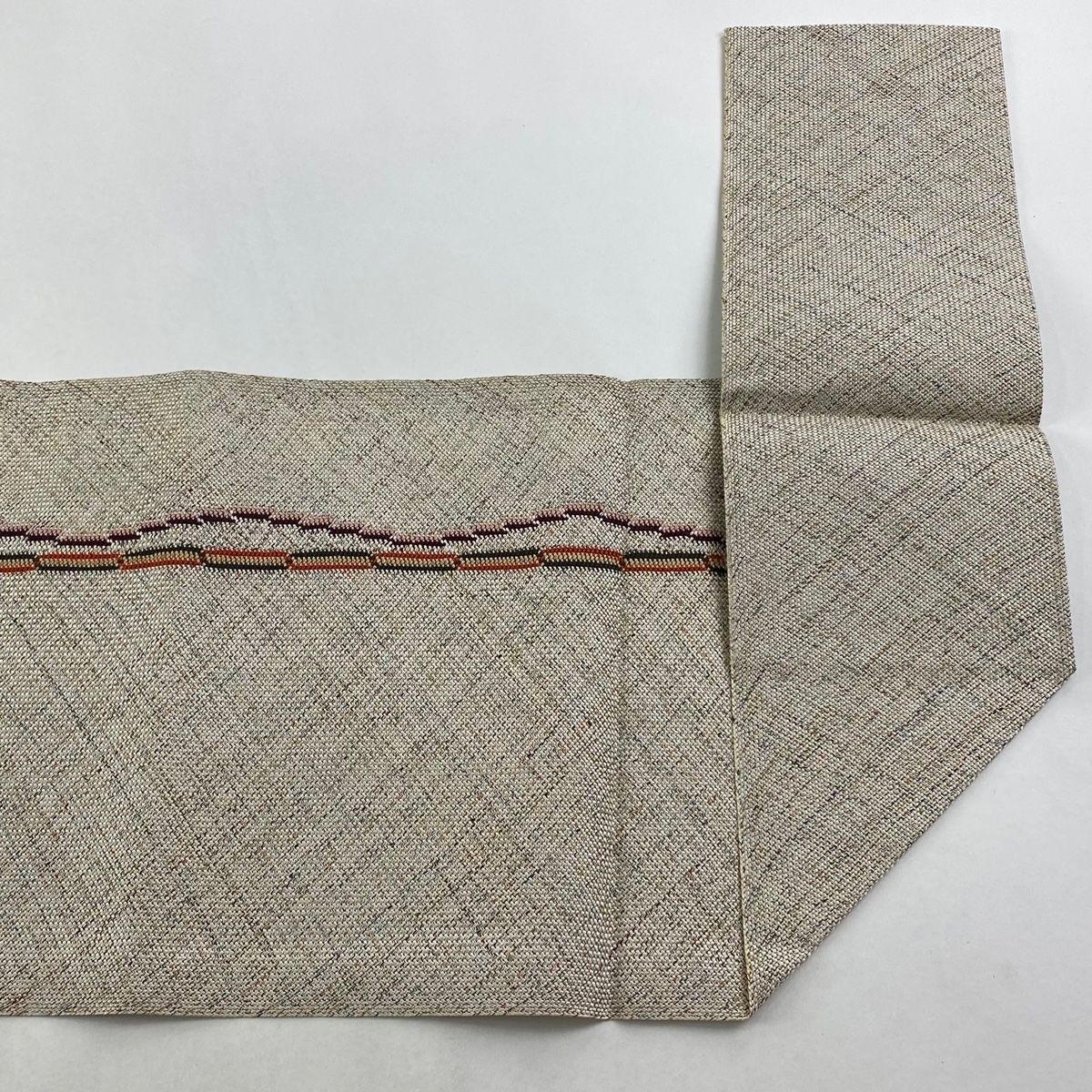  名古屋帯 秀品 八寸名古屋帯 松葉仕立て 幾何学模様 クリーム 正絹 名古屋帯 帯