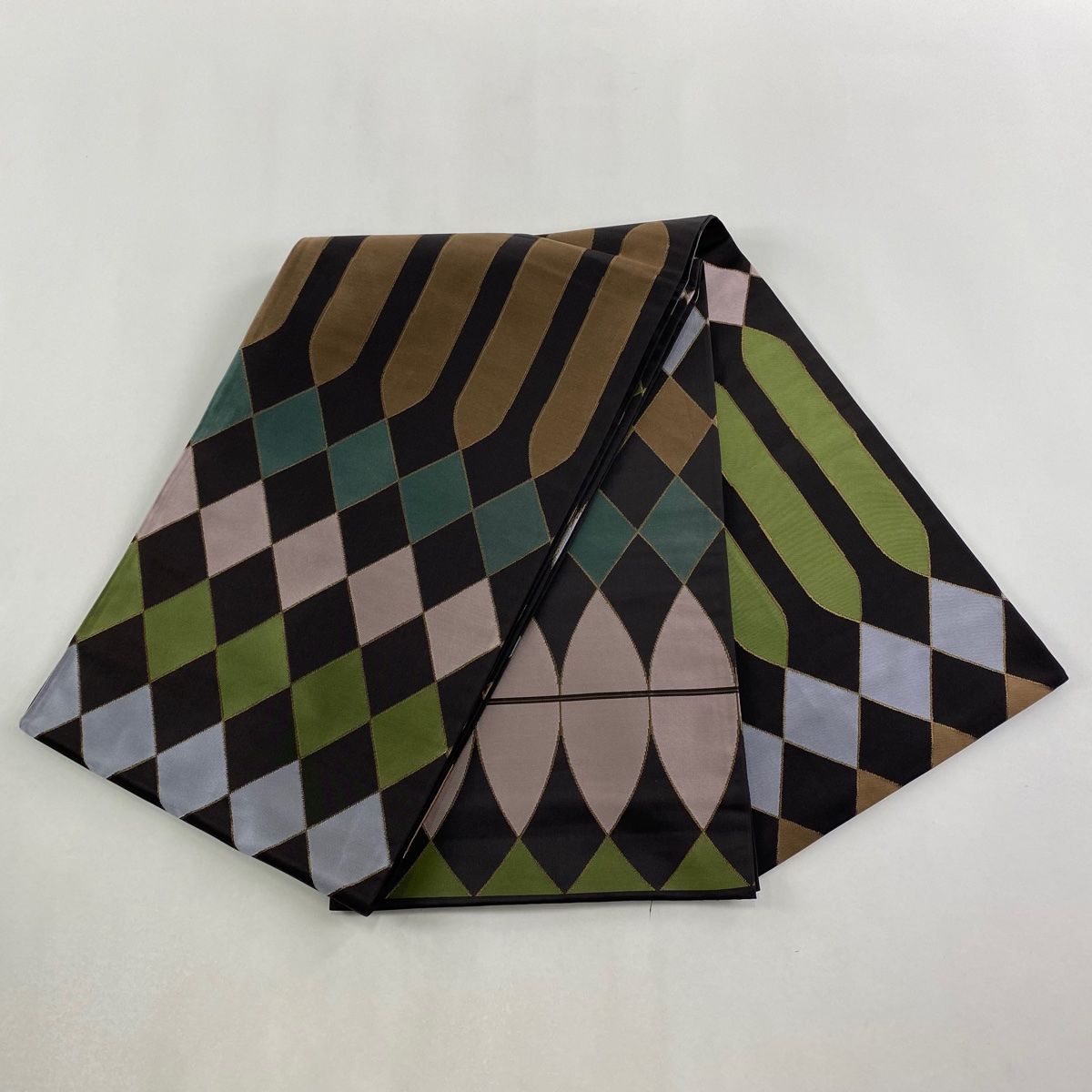  袋帯 秀品 関西仕立て 幾何学模様 箔 濃紫 全通 正絹 袋帯 帯