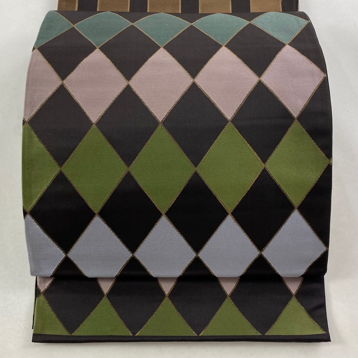 袋帯 秀品 関西仕立て 幾何学模様 箔 濃紫 全通 正絹