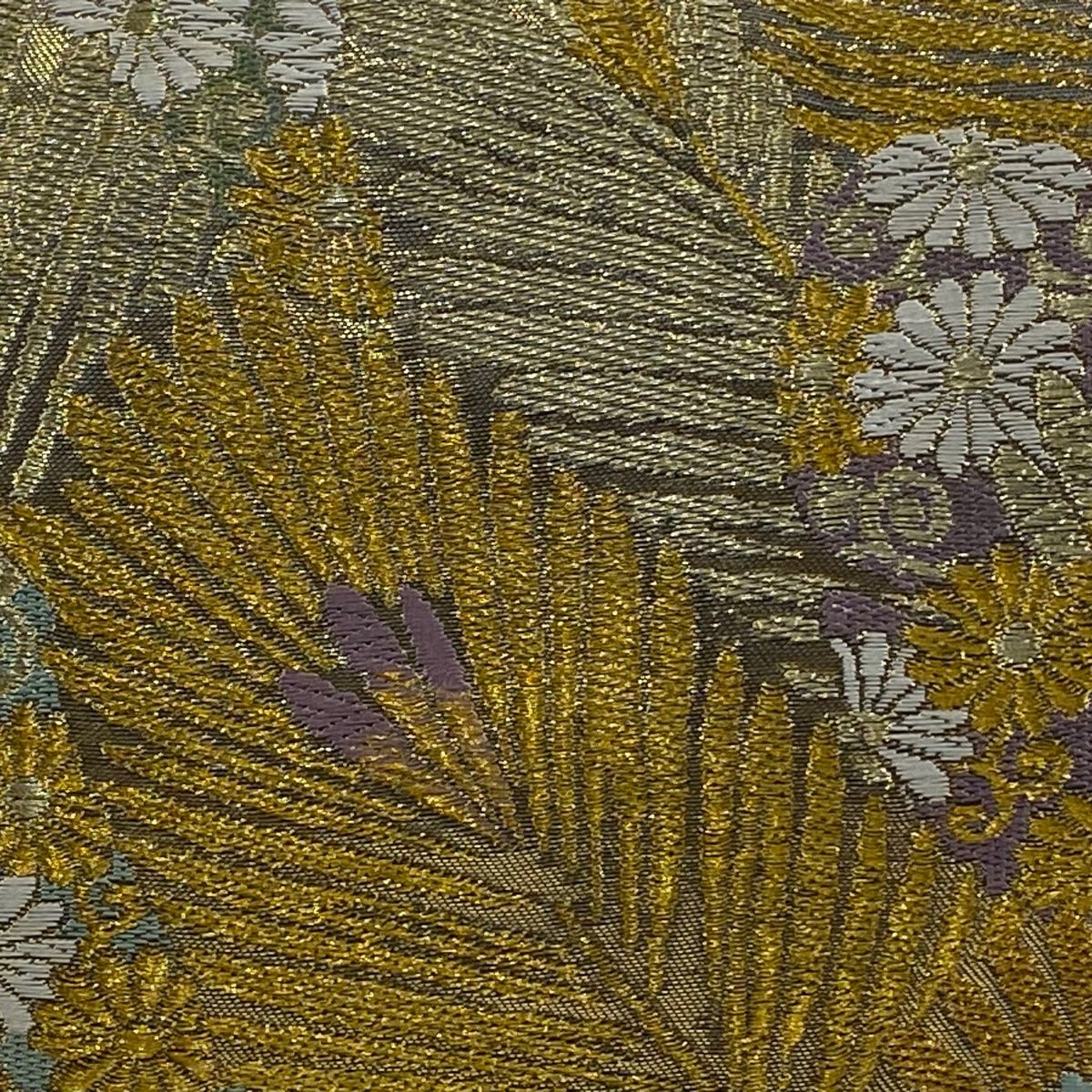 袋帯 秀品 献上松小花文 金銀糸 唐織 金茶 六通 正絹