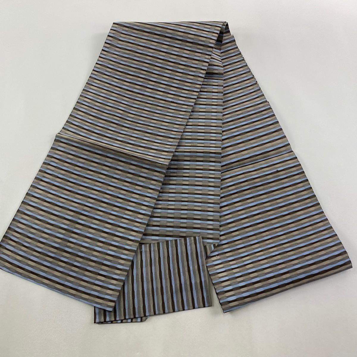 名古屋帯 美品 名品 八寸名古屋帯 松葉仕立て 市松 縞 正絹 美品】名古屋帯 秀品 八寸名古屋帯 松葉仕立て 縞 クリーム 正絹