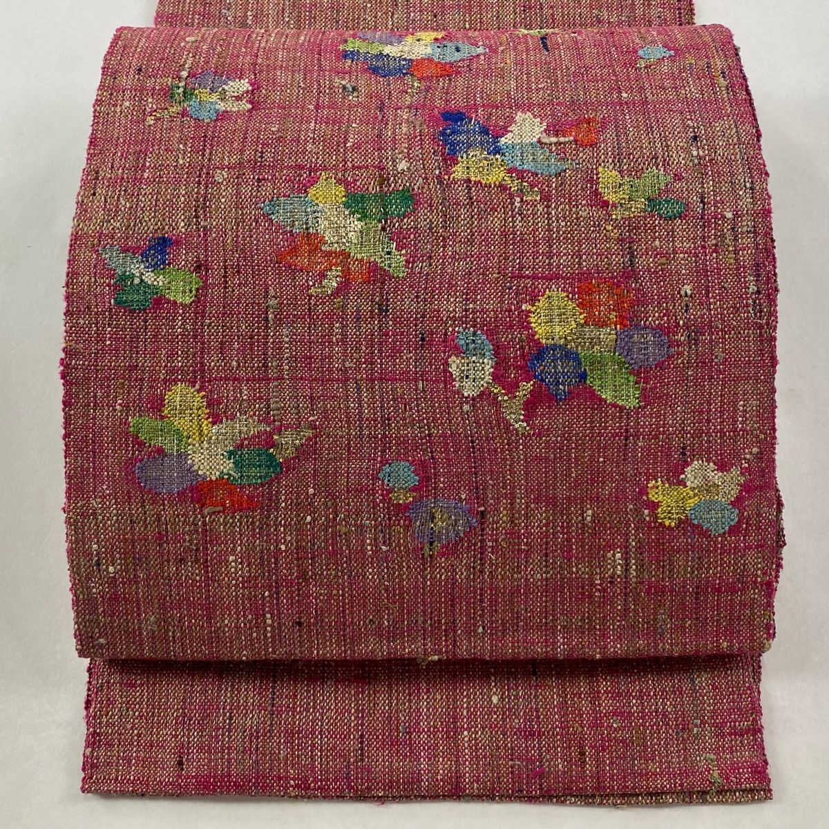 名古屋帯 秀品 草花 金糸 箔 えんじ色 正絹