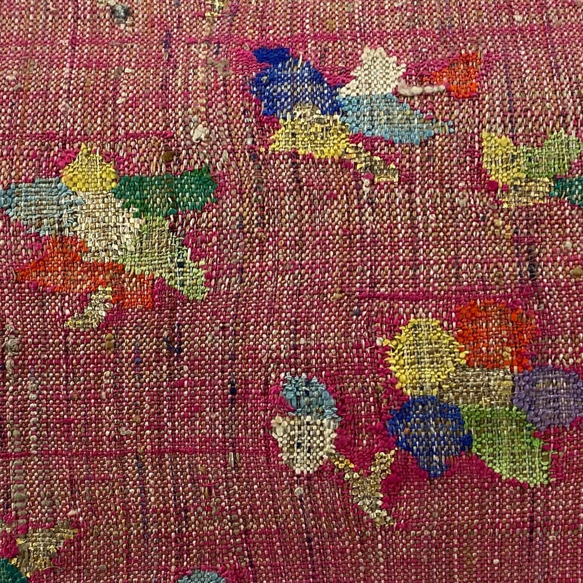 名古屋帯 秀品 草花 金糸 箔 えんじ色 正絹