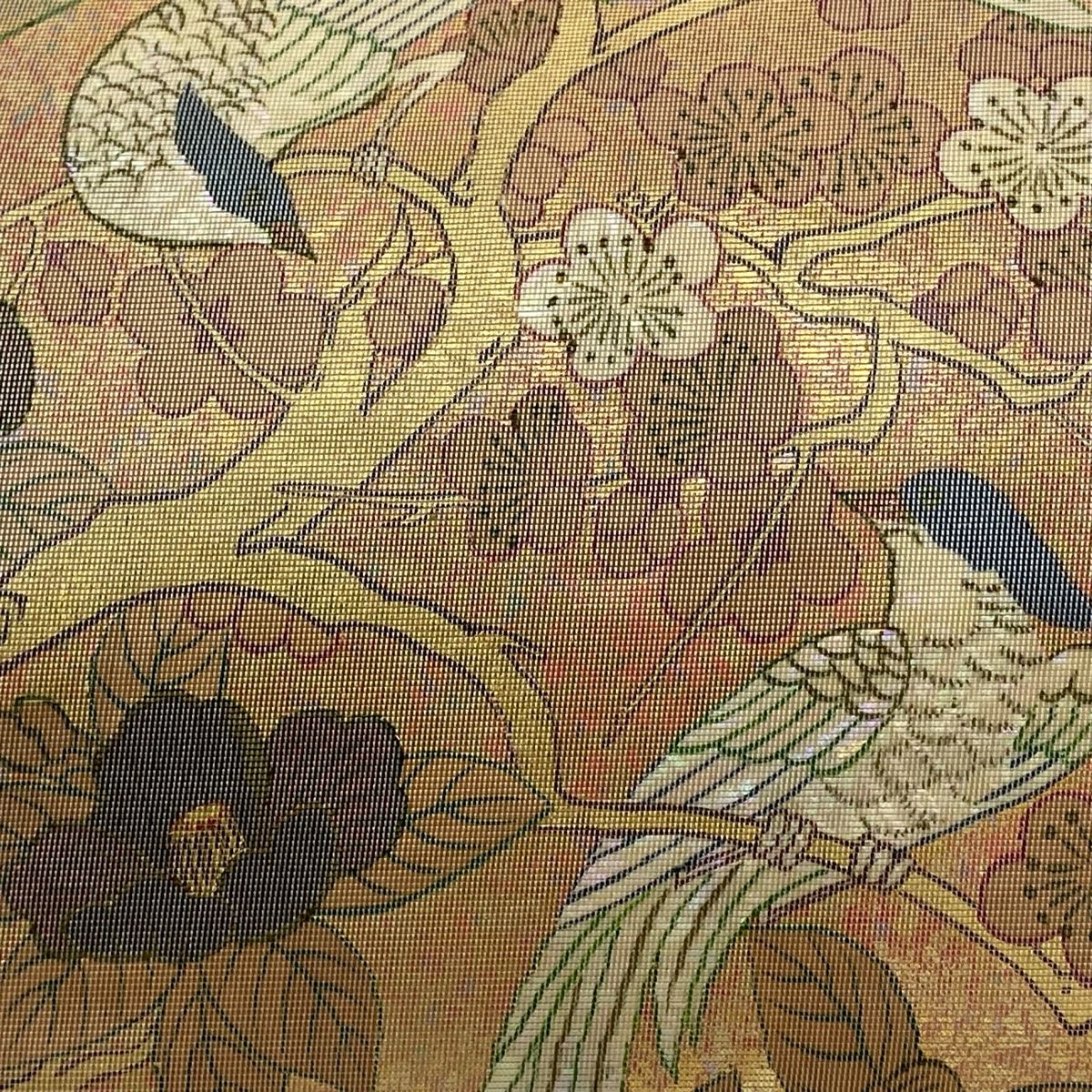 袋帯 秀品 枝花 鳥 箔 金色 お太鼓柄 正絹