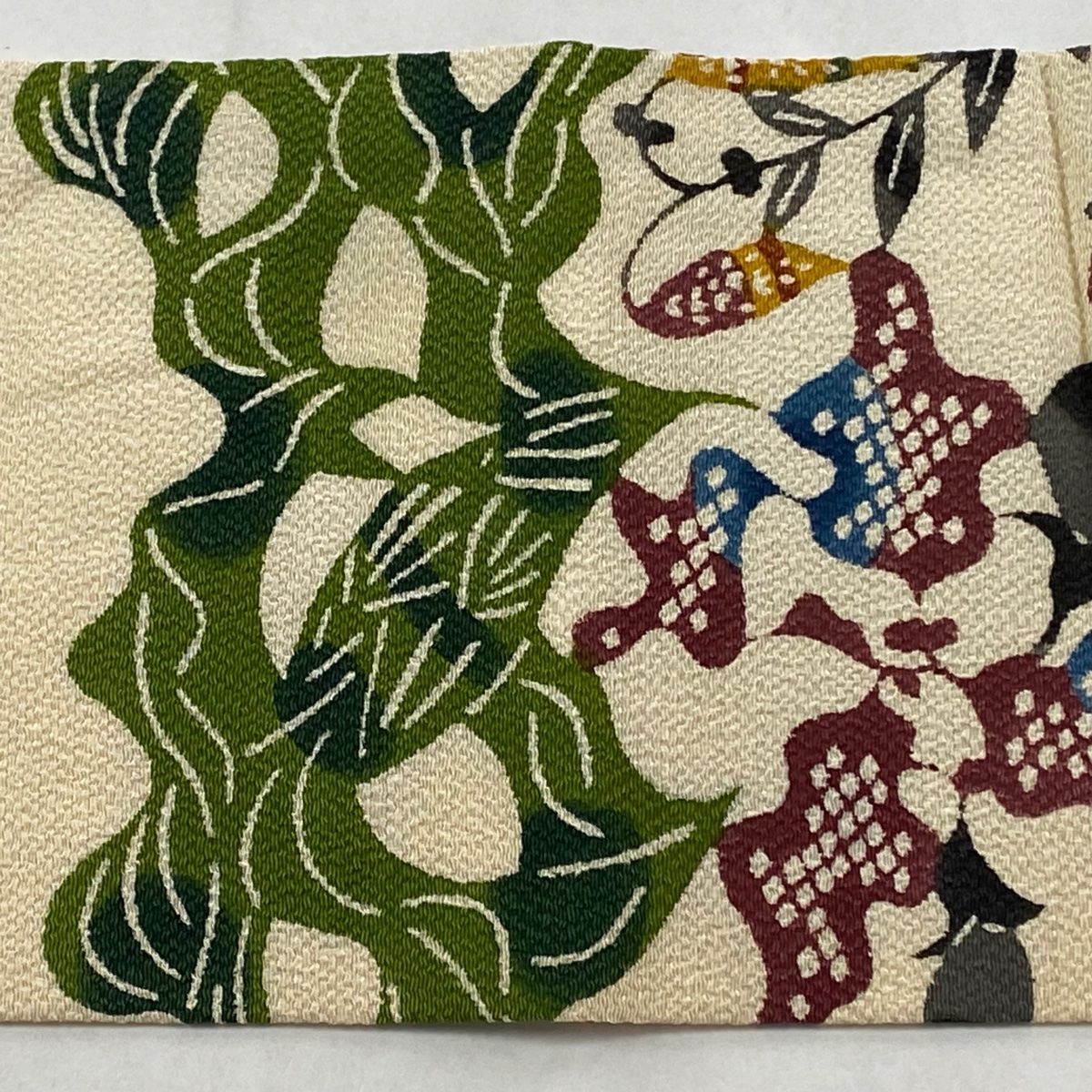  名古屋帯 秀品 草花 縮緬 ベージュ 正絹 名古屋帯 帯