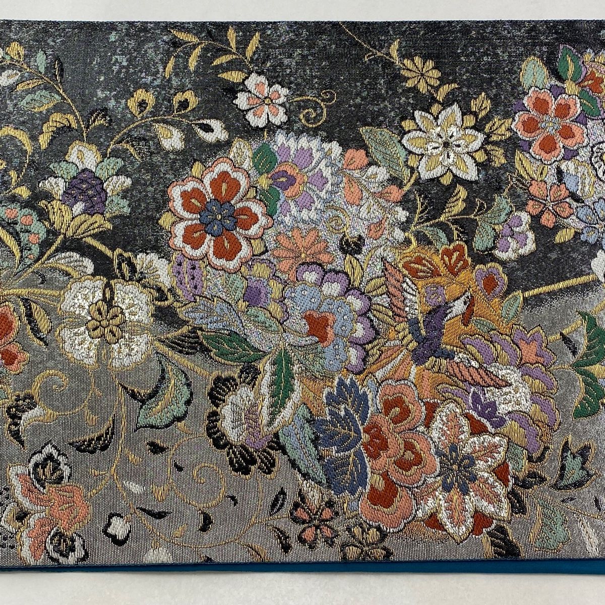  袋帯 秀品 華ごよみ 唐華花鳥文 蝶 金銀糸 箔 銀色 六通 正絹 袋帯 帯