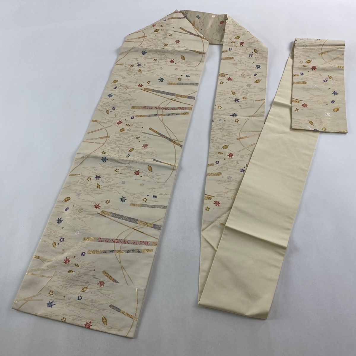  名古屋帯 秀品 吹き寄せ 金糸 箔 クリーム 正絹 名古屋帯 帯