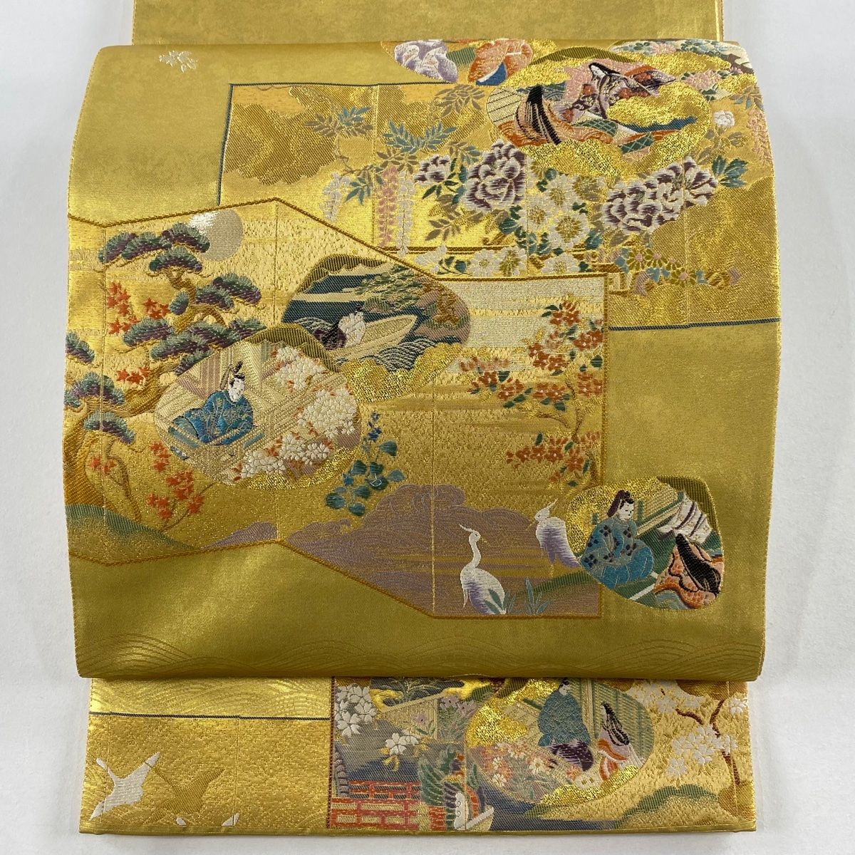 袋帯 秀品 平安雅貝合文 本金箔 刺繍 金色 お太鼓柄 正絹