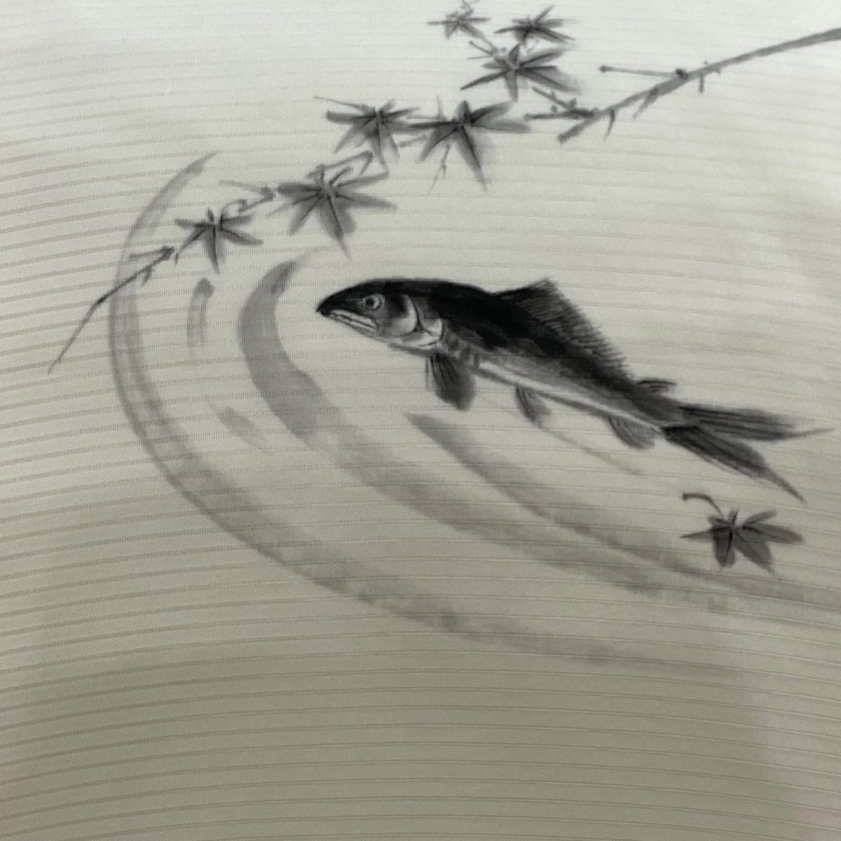 名古屋帯 秀品 落款 夏帯 絽 魚 紅葉 クリーム 正絹