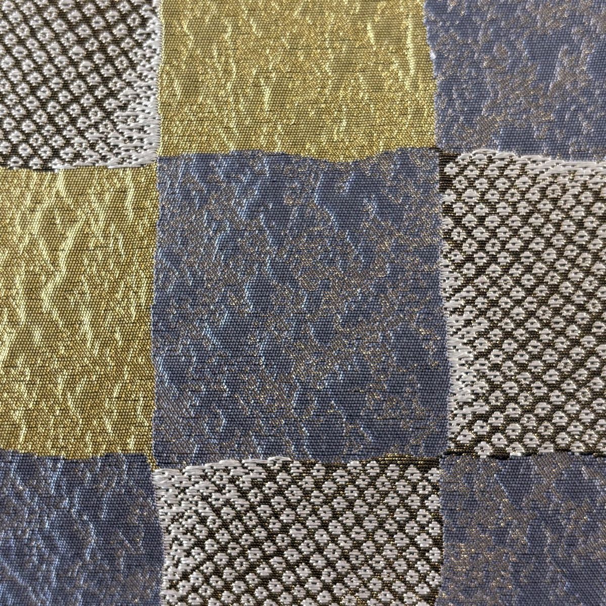 袋帯 秀品 泥染 市松 疋田 金糸 鶯色 六通 正絹