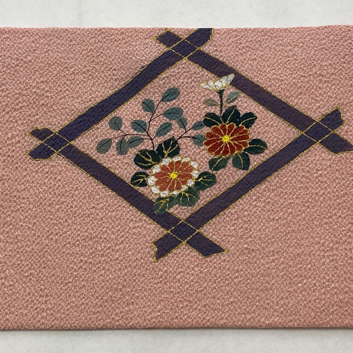  名古屋帯 秀品 菱 草花 金彩 ピンク 正絹 名古屋帯 帯