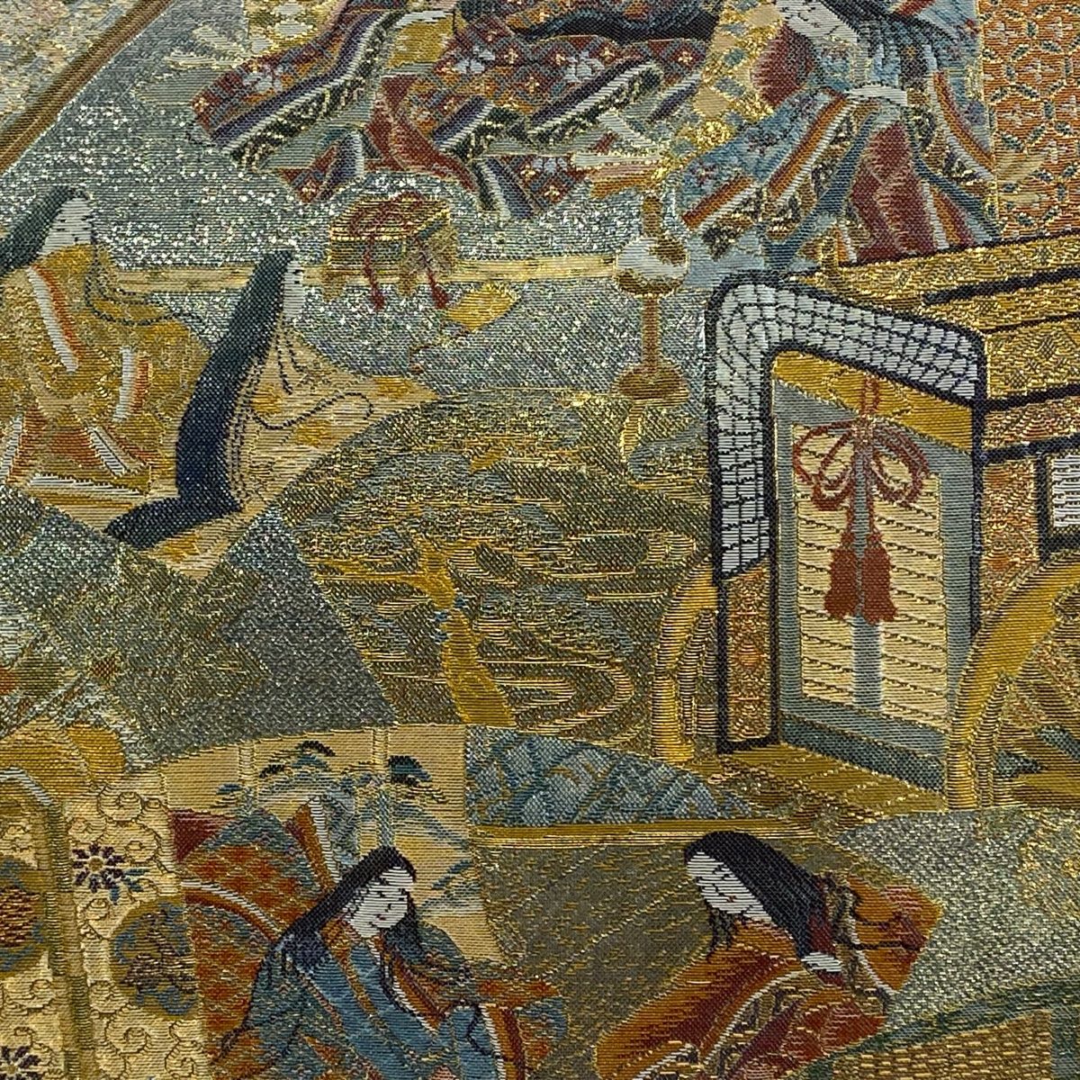 袋帯 秀品 扇面 人物 金糸 箔 金色 お太鼓柄 正絹