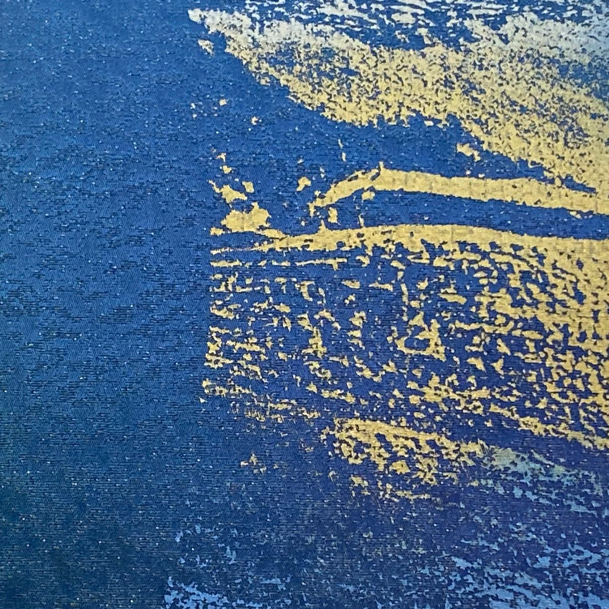 袋帯 秀品 幾何学 金通し 藍色 六通 正絹