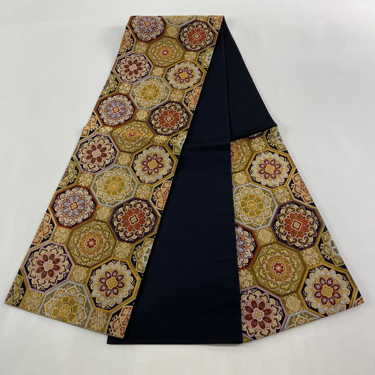  袋帯 秀品 蜀江華文 唐織 箔 金茶 六通 正絹 袋帯 帯